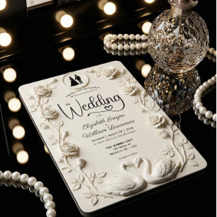 Romantic Baroque Roses & Silhouette Frame Wedding Invitation