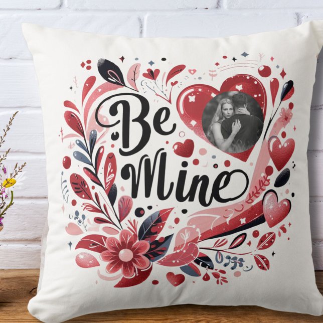 Romantic "Be Mine" Quote Dark Red Heart Bohemian Cushion (Creator Uploaded)