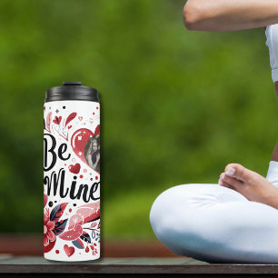 Romantic "Be Mine" Quote Dark Red Heart Bohemian Thermal Tumbler
