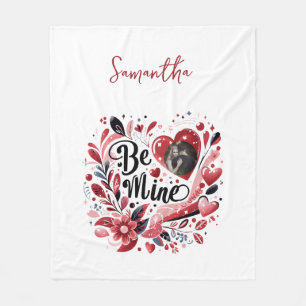 Romantic "Be Mine" Quote Photo Red Heart Bohemian Fleece Blanket