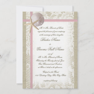 Romantic Beach and Lace Pink Wedding Invitation