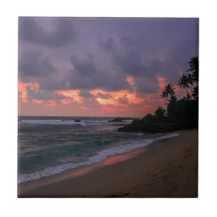 Romantic Beach at Dusk Ceramic Tile