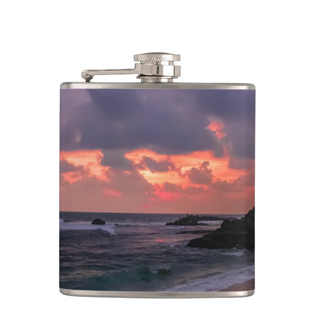 Romantic Beach at Dusk Hip Flask (Front)