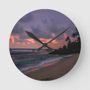 Romantic Beach at Dusk Round Clock