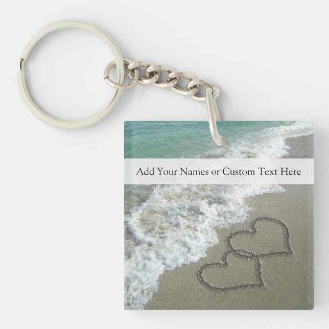 Romantic Beach Hearts Key Ring (Front)