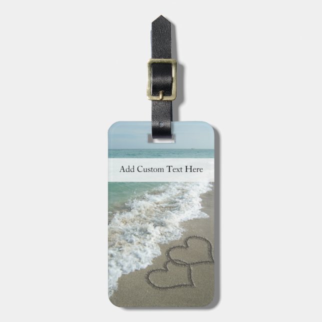 Romantic Beach Hearts Luggage Tag (Front Vertical)