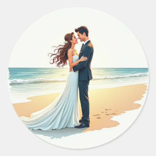 Romantic Beach Kiss Classic Round Sticker