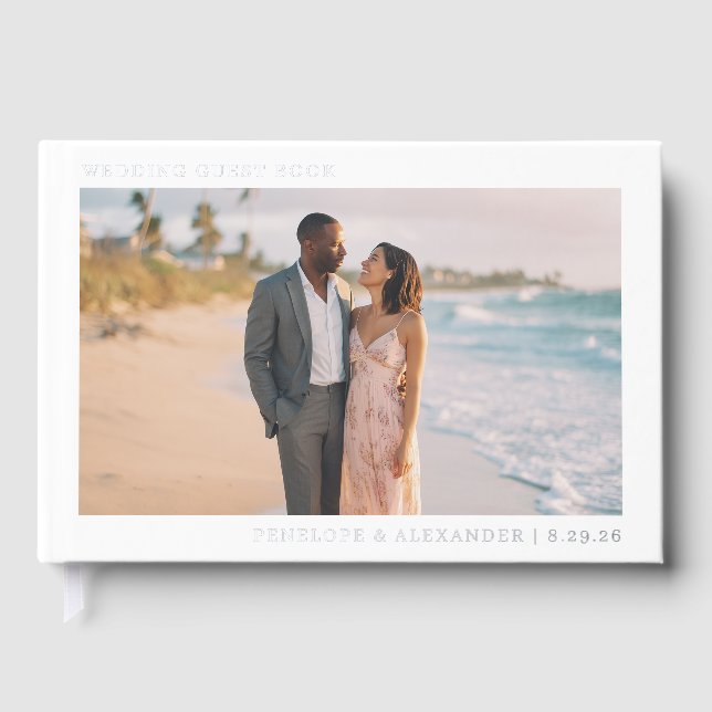 Romantic Beach Minimalist Photo Guest Book (Front)