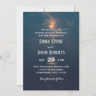 Romantic Beach Moon Night Elegant Wedding Invitation