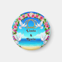 Romantic Beach Ocean Scene with Floral Arch