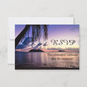 Romantic Beach Purple Sunset Wedding RSVP Card