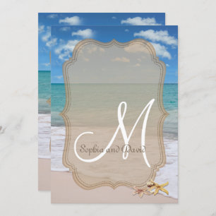 Romantic Beach Starfishes Wedding Monogram Invite