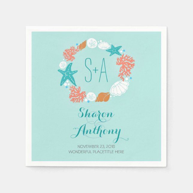 Romantic Beach Treasures Wedding Paper Napkins (Front)