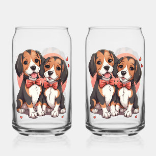 Romantic Beagle Puppy Love Illustration Can Glass