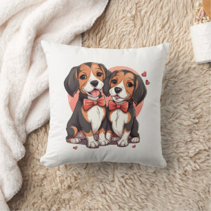 Romantic Beagle Puppy Love Illustration Cushion