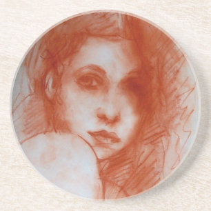 ROMANTIC BEAUTY / Woman Portrait in Sepia Brown Coaster