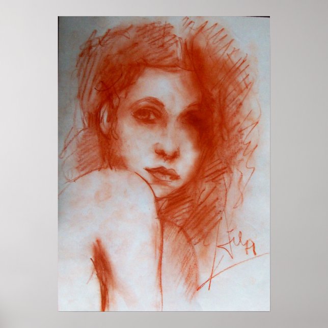 ROMANTIC BEAUTY / Woman Portrait in Sepia Brown Poster (Front)