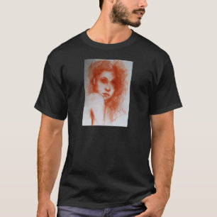 ROMANTIC BEAUTY / Woman Portrait in Sepia Brown T-Shirt