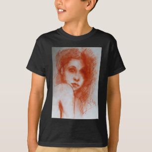 ROMANTIC BEAUTY / Woman Portrait in Sepia Brown T-Shirt