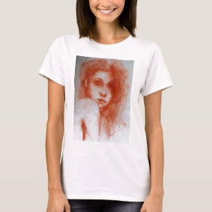 ROMANTIC BEAUTY / Woman Portrait in Sepia Brown T-Shirt