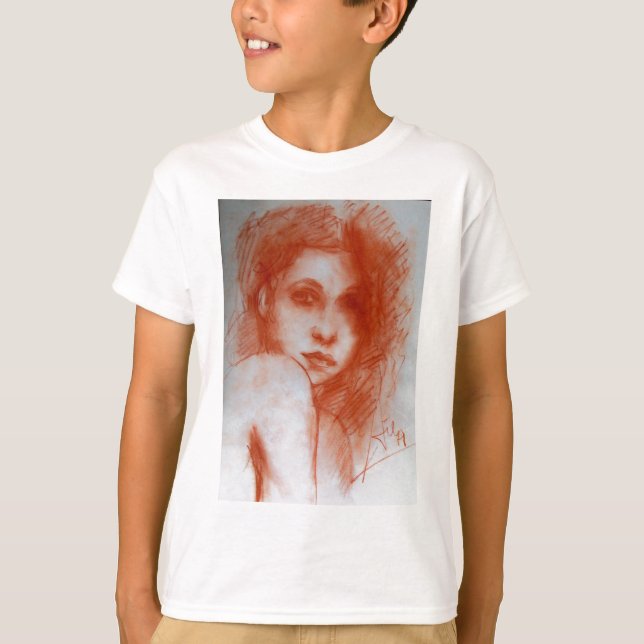ROMANTIC BEAUTY / Woman Portrait in Sepia Brown T-Shirt (Front)