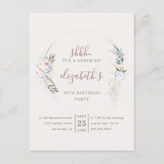 Romantic Beige Blossom Watercolor Surprise Party Invitation Postcard