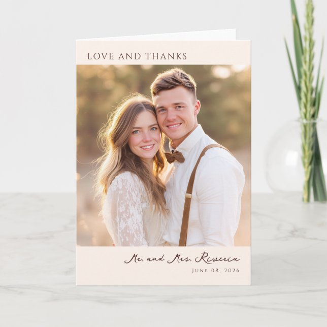 Romantic Beige Contemporary Photo Thank You Card (Front)