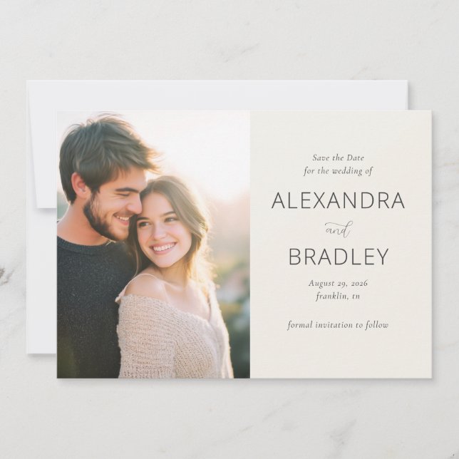 Romantic Beige Elegant Photo Save The Date (Front)