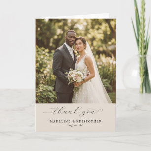 Romantic Beige Elegant Photo Thank You Card