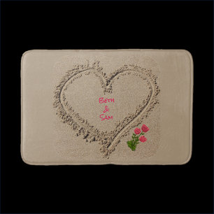 Romantic Beige Heart In The Sand Bath Mat