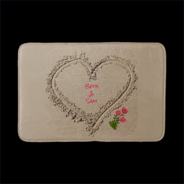 Romantic Beige Heart In The Sand Bath Mat (Bookmark my store! https://www.zazzle.com/store/capricepetit)