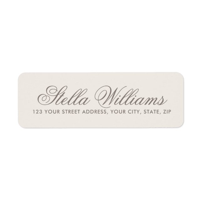 Romantic beige light brown calligraphy script return address label (Front)