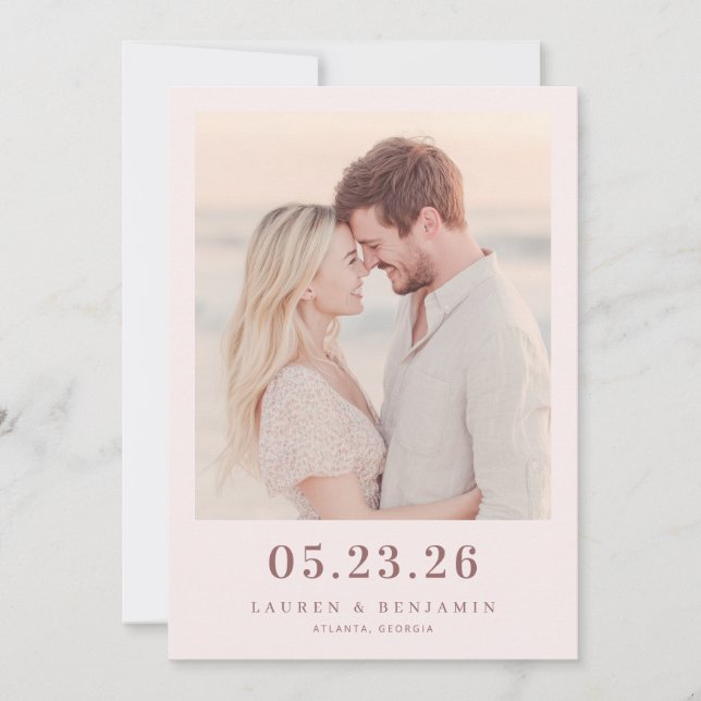 Romantic Beige Minimalist Photo Save The Date (Front)