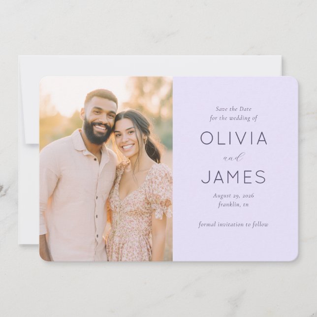 Romantic Beige Minimalist Photo Save The Date (Front)