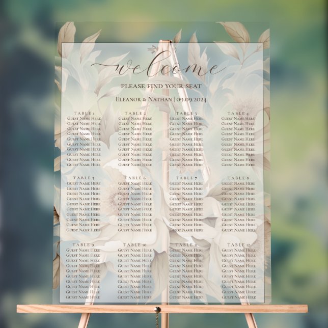 Romantic Beige Peonies Floral Seating Chart (Neutral)