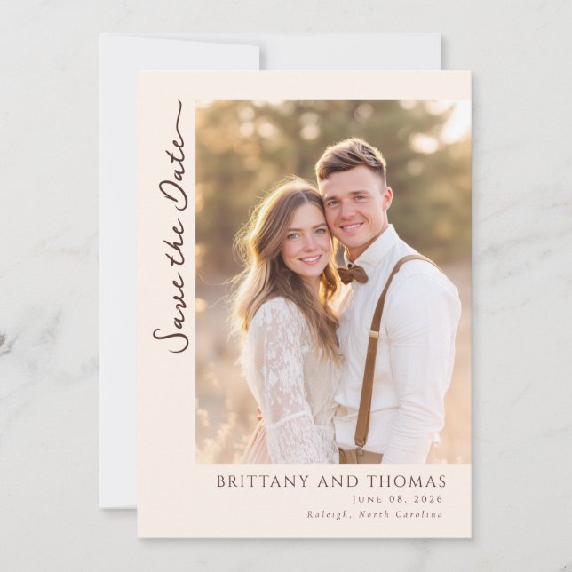 Romantic Beige Photo Save The Date (Front)