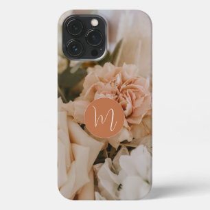 Romantic beige rose initial monogrammed girly  iPhone 13 pro max case