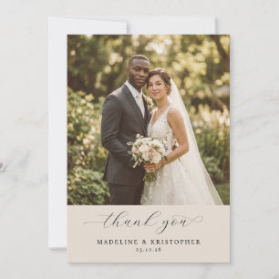 Romantic Beige Wedding Photo Thank You Card