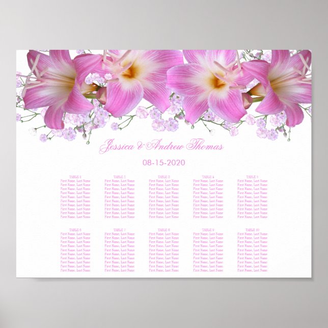 Romantic Belladonna Lilies Wedding Seating Chart (Front)