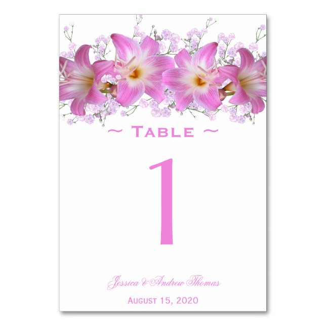 Romantic Belladonna Lilies Wedding Table Number (Front)