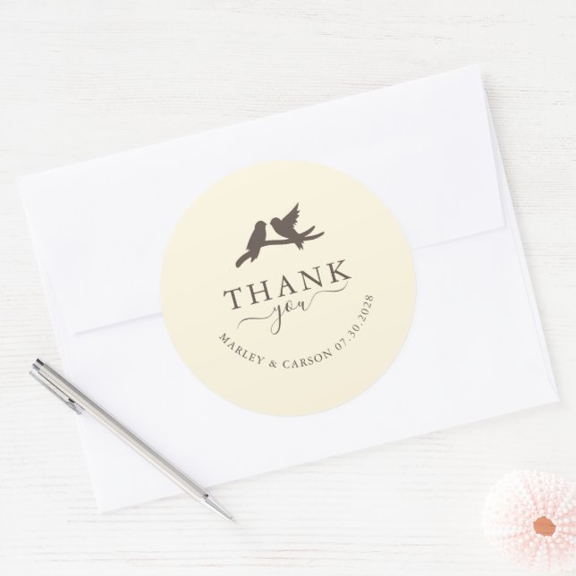 Romantic Birds Classic Wedding Thank You Round Sticker (Envelope)