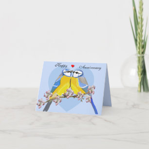 Romantic birds, Cyanistes Caeruleus Anniversary Card