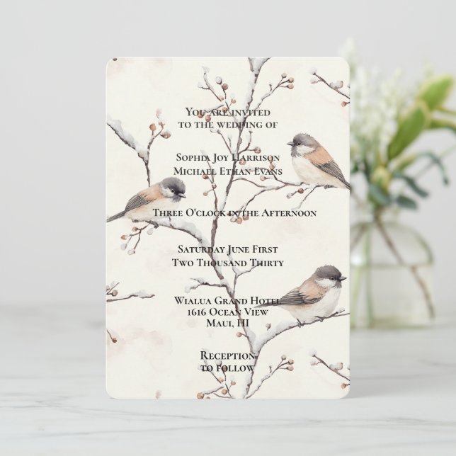 Romantic Birds in a Tree Wedding Invitation (Standing Front)
