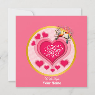 Romantic Birds on Branch Valentine's Day and Heart Invitation