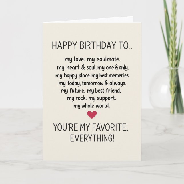 Romantic Birthday Card for Wife, Husband, Partner (Front)