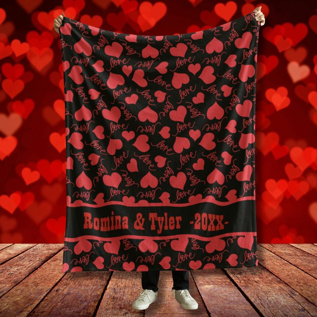 Romantic Black and Red Heart Pattern  Fleece Blanket (Romantic Black and Red Heart Pattern Fleece Blanket)