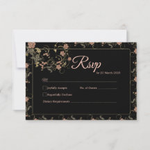 Romantic Black and Tea Pink Wedding Response Card