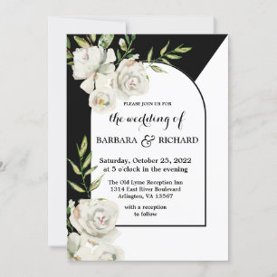 Romantic Black and White Floral Wedding    Invitation