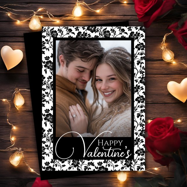 Romantic Black And White Happy Valentine's Photo Holiday Card (Romantic Black And White Happy Valentine's Photo Holiday Card)