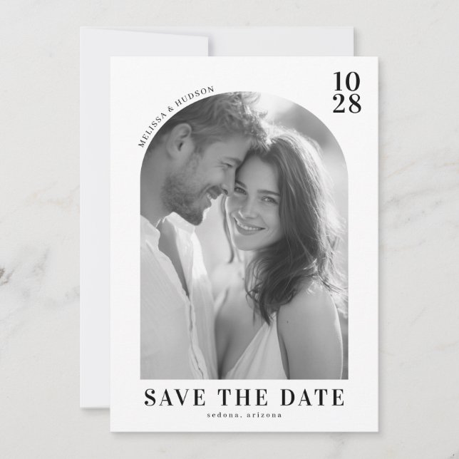 Romantic Black and White Photo Save The Date (Front)